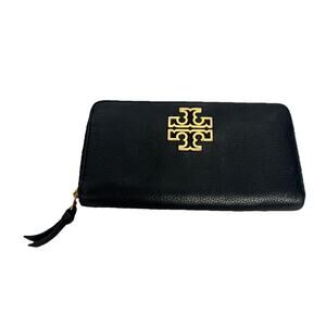 Tory Burch Black Pebbled Leather Zip Clutch Wallet